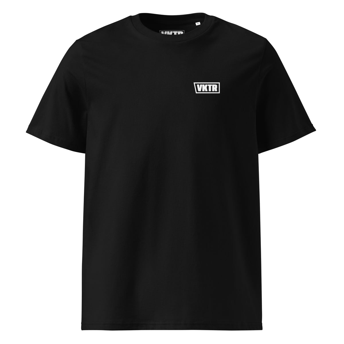 Brustdruck Detail von THE FUTURE WAS A LIE T-Shirt – Schwarze Bio-Baumwolle VKTR.STUDIO